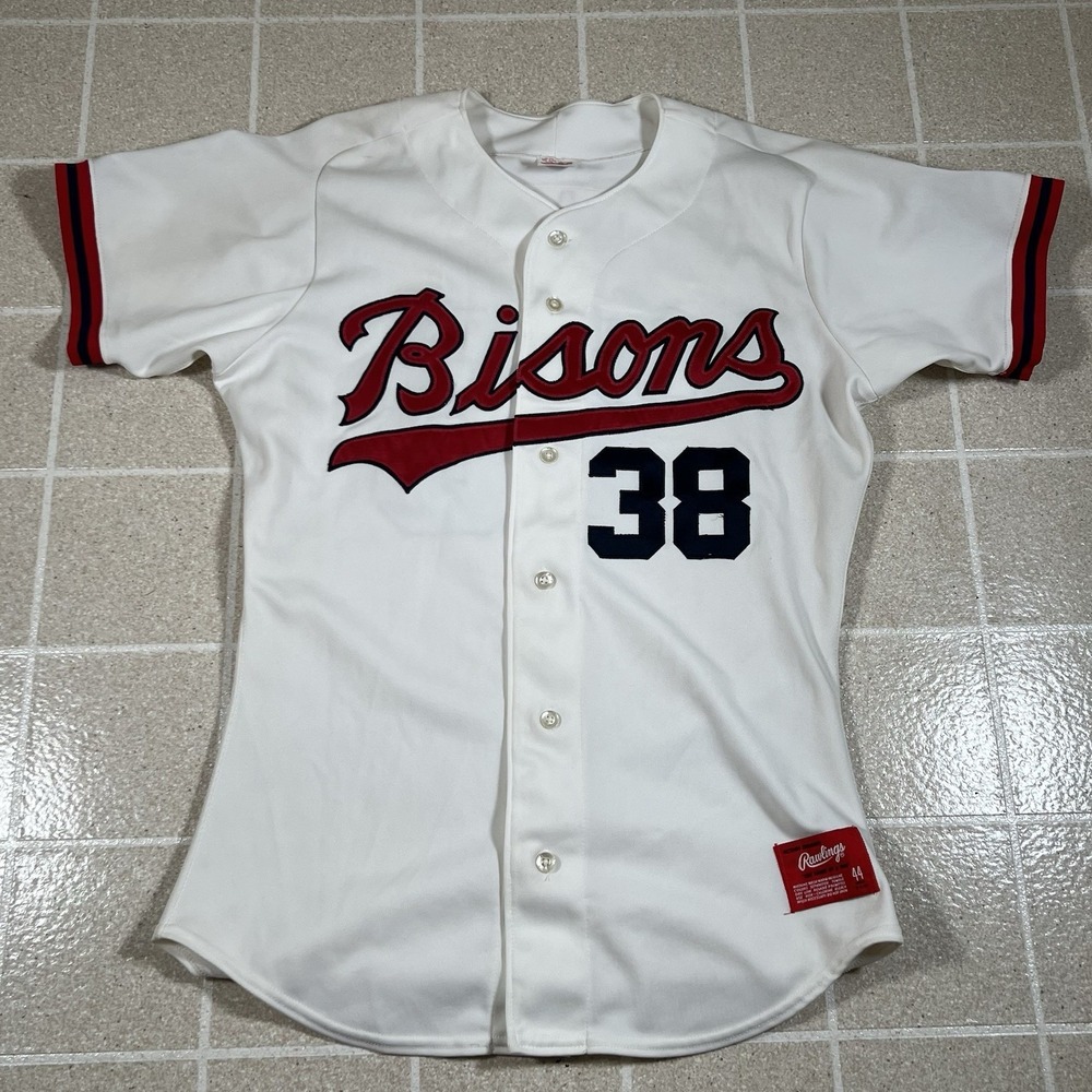 Vintage Rawlings Buffalo Bisons Baseball Jersey Size 44 Made In USA Minor League